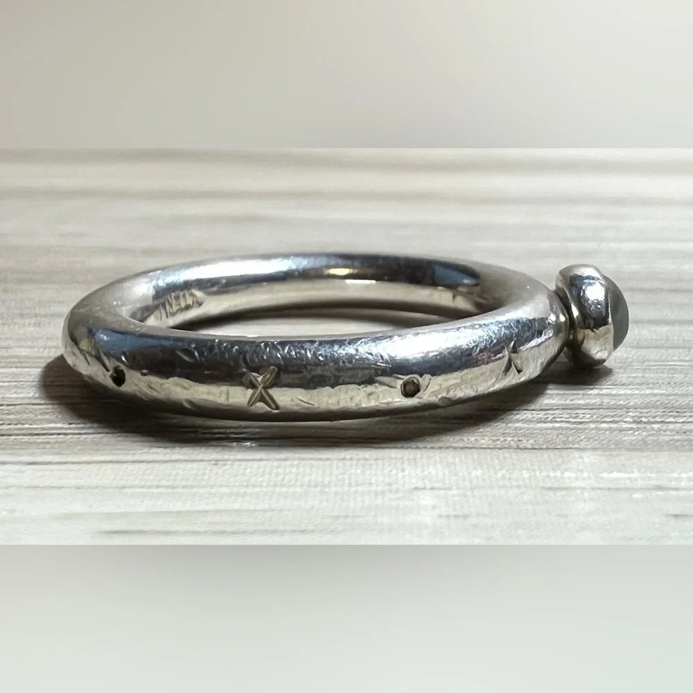 Vintage Designed Signed GK Sterling Silver Moonstone Cabochon Ring, Size 5.5